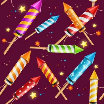 Party Rocket Fireworks Background Pattern. Vector 库存插图