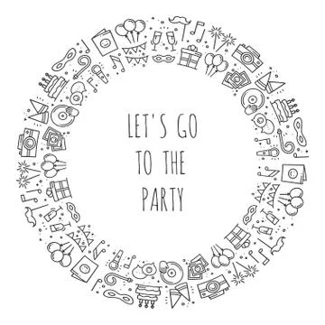 Party round frame. Celebration pattern. Birthday, holidays, event, carnival f Stock Illustration