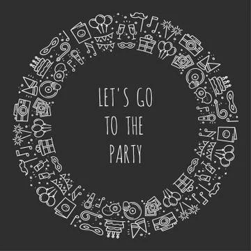 Party round frame. Celebration pattern. Birthday, holidays, event, carnival f Stock Illustration