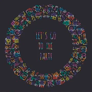 Party round frame. Celebration pattern. Birthday, holidays, event, carnival f Stock Illustration