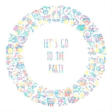 Party round frame. Celebration pattern. Birthday, holidays, event, carnival f Stock Illustration