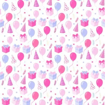 Party seamless pattern with ballons,gift box,hat Stock Illustration
