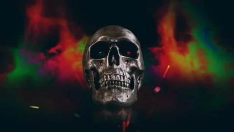 Party Skull Multicolored Fire Flames Loop Ready Stock Footage 123230198