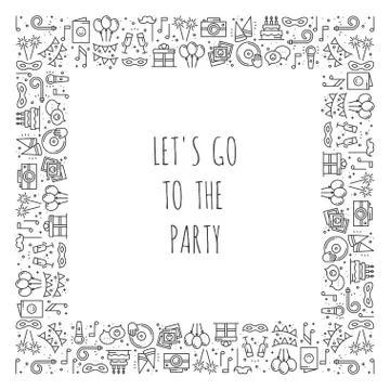 Party square frame. Celebration pattern. Birthday, holidays, event, carnival  Stock Illustration