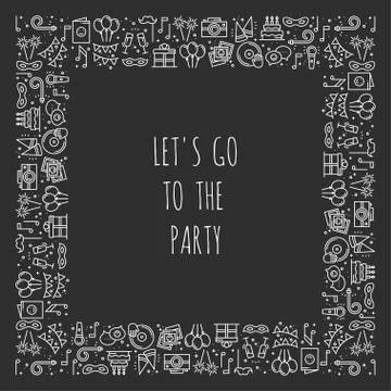 Party square frame. Celebration pattern. Birthday, holidays, event, carnival  Illustrazione stock