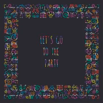 Party square frame. Celebration pattern. Birthday, holidays, event, carnival  Stock Illustration