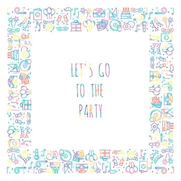 Party square frame. Celebration pattern. Birthday, holidays, event, carnival  Stock Illustration