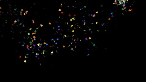 Party star shape confetti on black background - loop, alpha channels, 4K Stock Footage 94316355