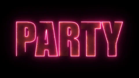 Party text emerging as glowing lights Stock Footage 124264550