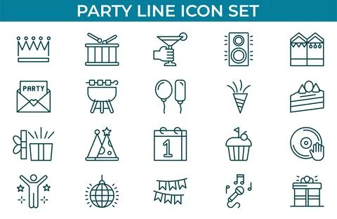 Party Thin line vector icon set. Pixel perfect. For Mobile and Web. The set.. Stock Illustration