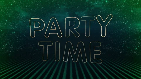 Party time. Gold rounded curving lettering with highlights on a shimmering Stock Footage 146735408