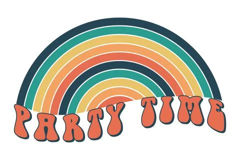 Party time. Groovy. Clockwork elements in a retro hippie 70's style. Stock Illustration