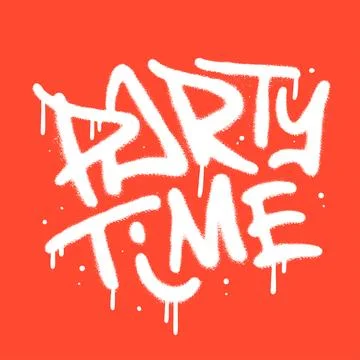 Party time - Sprayed font graffiti with over spray in white over red. Vector Stock-Illustration