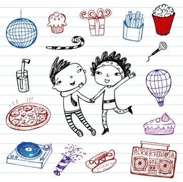 Party - vector doodle set Stock Illustration