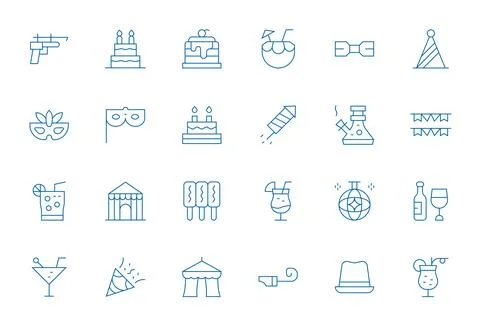 Party Vector Graphics featuring 24 Thin Line Pixel Aligned 256x256 Designs Stock Illustration