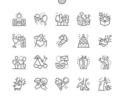 Party Well-crafted Pixel Perfect Vector Thin Line Icons 30 2x Grid for Web Stock Illustration