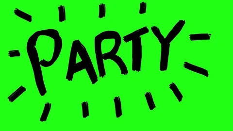PARTY Word on Green Screen Scribble Animation Doodle Cartoon 4K 스톡 동영상 72442848
