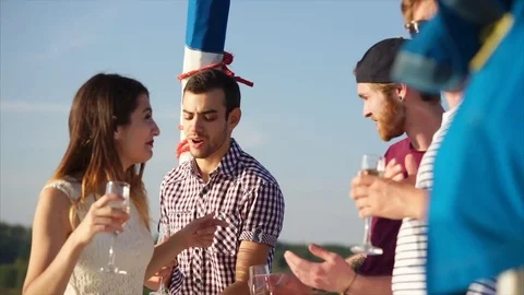 Party on the yacht with drinks and dancing Stock Footage