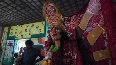 Parvati dressing in a school for Charak Puja, Kamalganj, Bangladesh Stock-Footage 310758630