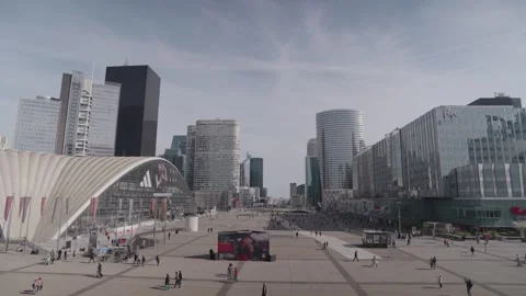The Parvis de la Défense is a square in Puteaux, Grande Arche Paris, France Stock Footage 275867691