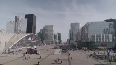 The Parvis de la Défense is a square in Puteaux, Grande Arche Paris, France Stock Footage 275867716