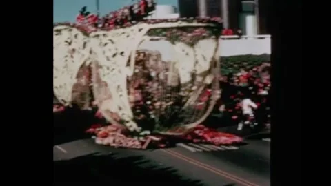PASADENA - 1973 - The Kismet float entering the Tournament of Roses Parade. Stock Footage 327746571