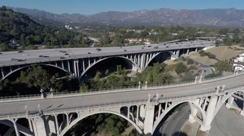 Pasadena bridge aerial Stock Footage 43305028