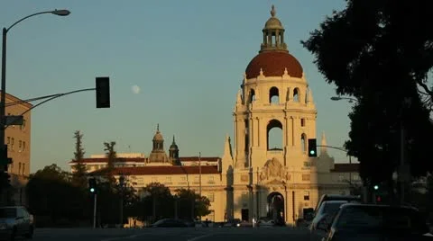 PASADENA CITY HALL AT SUNSET Stock Footage 9116152
