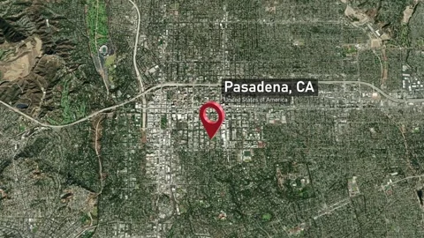 Pasadena City Map Zoom (CA, USA) from Space to Earth Stock-Footage 296012829