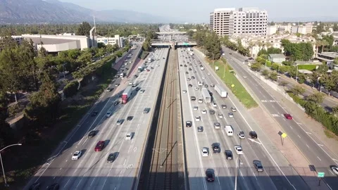 Pasadena Freeway 134 Aerial Drone Traffic Cars Driving Pasadena California USA Stock Footage 157245391