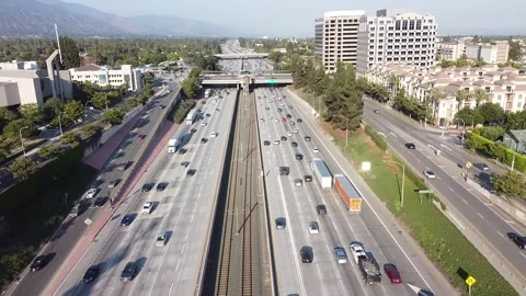 Pasadena Freeway 134 Aerial Drone Traffic Cars Driving Pasadena California USA Stock Footage 157245533