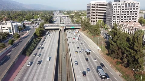 Pasadena Freeway 134 Aerial Drone Traffic Cars Driving Pasadena California USA Stock Footage 157245833