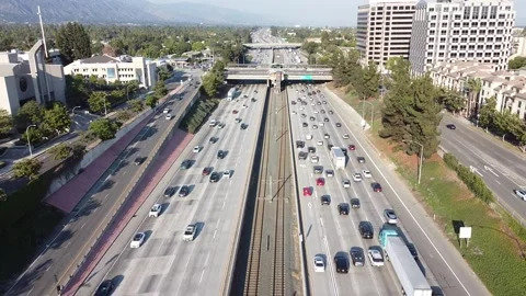 Pasadena Freeway 134 Aerial Drone Traffic Cars Driving Pasadena California USA Stock Footage 157245987