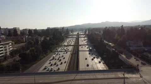 Pasadena Freeway 134 Aerial Drone Traffic Cars Driving Pasadena California USA Stock Footage 157246571