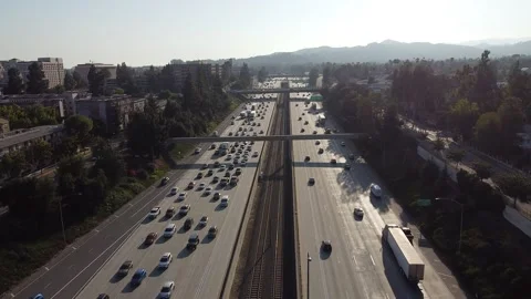Pasadena Freeway 134 Aerial Drone Traffic Cars Driving Pasadena California USA Stock Footage 157246971