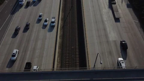 Pasadena Freeway 134 Aerial Drone Traffic Cars Driving Pasadena California USA Stock Footage 157248238