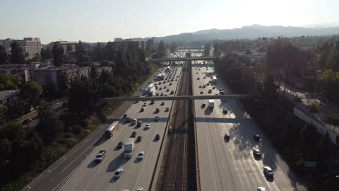 Pasadena Freeway 134 Aerial Drone Traffic Cars Driving Pasadena California USA Stock Footage 157248489
