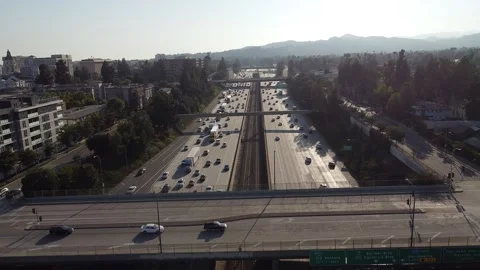 Pasadena Freeway 134 Aerial Drone Traffic Cars Driving Pasadena California USA Video stock 157248669