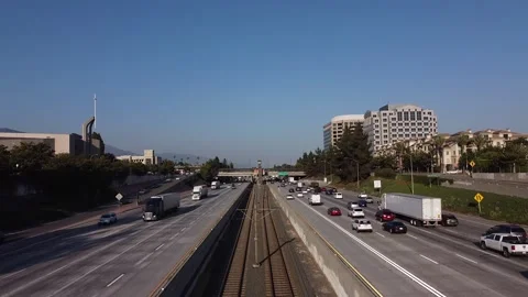 Pasadena Freeway 134 Aerial Drone Traffic Cars Driving Pasadena California USA Stock Footage 157249143