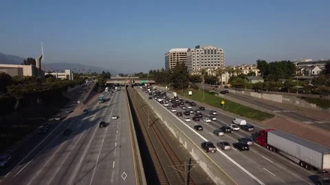 Pasadena Freeway 134 Aerial Drone Traffic Cars Driving Pasadena California USA Stock Footage 157250351