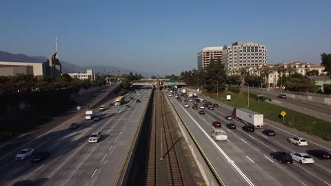 Pasadena Freeway 134 Aerial Drone Traffic Cars Driving Pasadena California USA Stock Footage 157250674