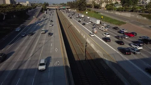 Pasadena Freeway 134 Aerial Drone Traffic Cars Driving Pasadena California USA Stock Footage 157251045
