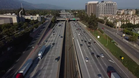 Pasadena Freeway 134 Aerial Drone Traffic Cars Driving Pasadena California USA Stock-Footage 157251102