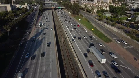 Pasadena Freeway 134 Aerial Drone Traffic Cars Driving Pasadena California USA Stock Footage 157251177