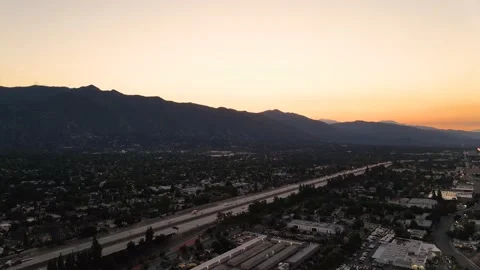 Pasadena Mountains and Freeway Sunrise Aerial Pushing In Video stock 132820115
