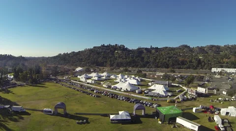 Pasadena Rose Parade grounds, pan to Rose Bowl Video stock 33739726