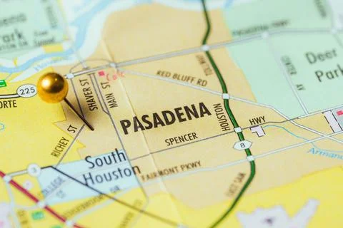 Pasadena Texas USA Map, Location Pin Stock Photos