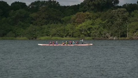 Pasadena, TX - Aug 13, 2022: Long boat rowing team.  Stock-Footage 204104936