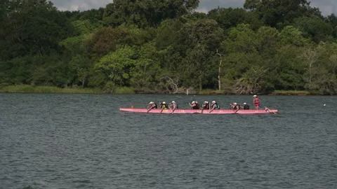 Pasadena, TX - Aug 13, 2022: Long boat rowing team Stock-Footage 204108201