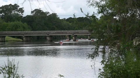 Pasadena, TX, US - August 27, 2022: Group of kayakers paddle down Armand Bayou. Stock-Footage 205742035